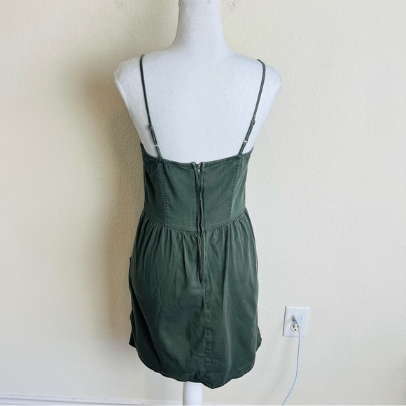 Mossimo Supply Co Olive Army Green Chambray Bustier Pocket Tank Cami Mini Dress - Picture 3 of 4